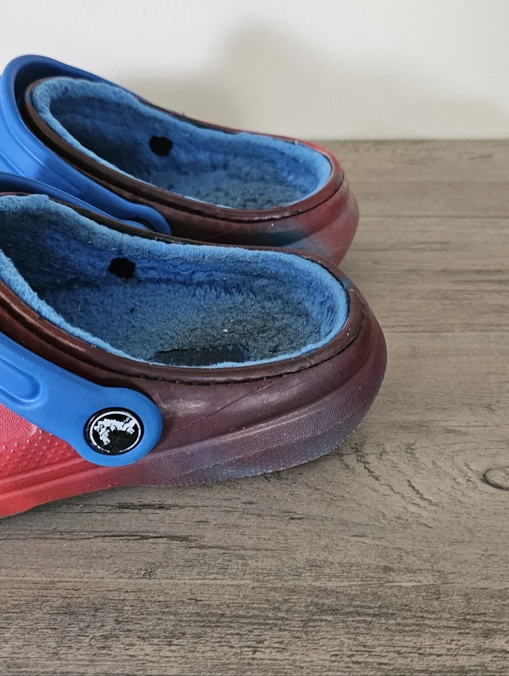 Crocs Classic Lined Clog Red Blue Boy J 2 With Charms